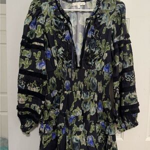 LoveShackFancy Floral Dress with Blue and Green Hues